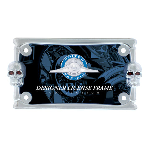 Two Skull Motorcycle License Plate Frame - Chrome