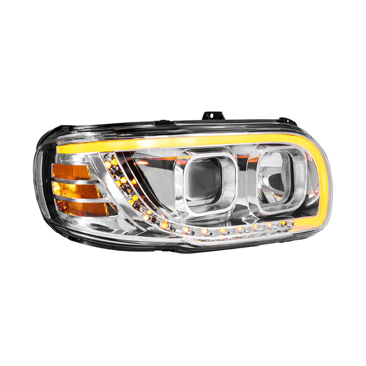 Chrome Projection Headlight With LED Turn Signal &amp; Light Bar For 2008-2024 Peterbilt 389-Passenger