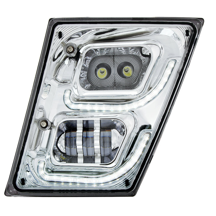Chrome High Power LED Fog Light With LED DRL &amp; Position Light for 2003-2017 Volvo VN/VNL - Driver