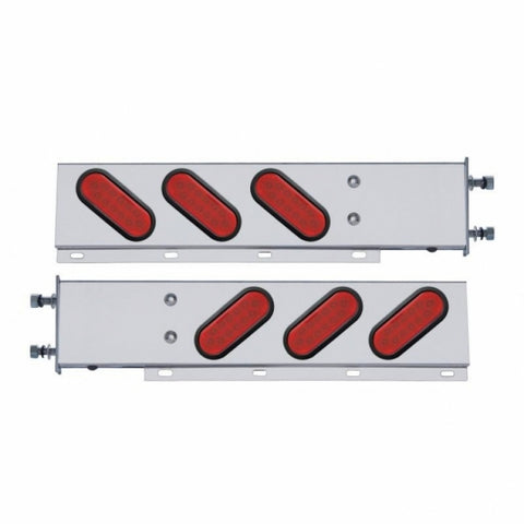 3-3/4" Bolt Pattern SS Spring Loaded Bar With 6 Oval 12 LED Lights -Red LED & Lens (Pair)