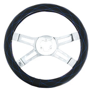 18" Crystal Stitched Leather Steering Wheel Cover - Blue Stitching