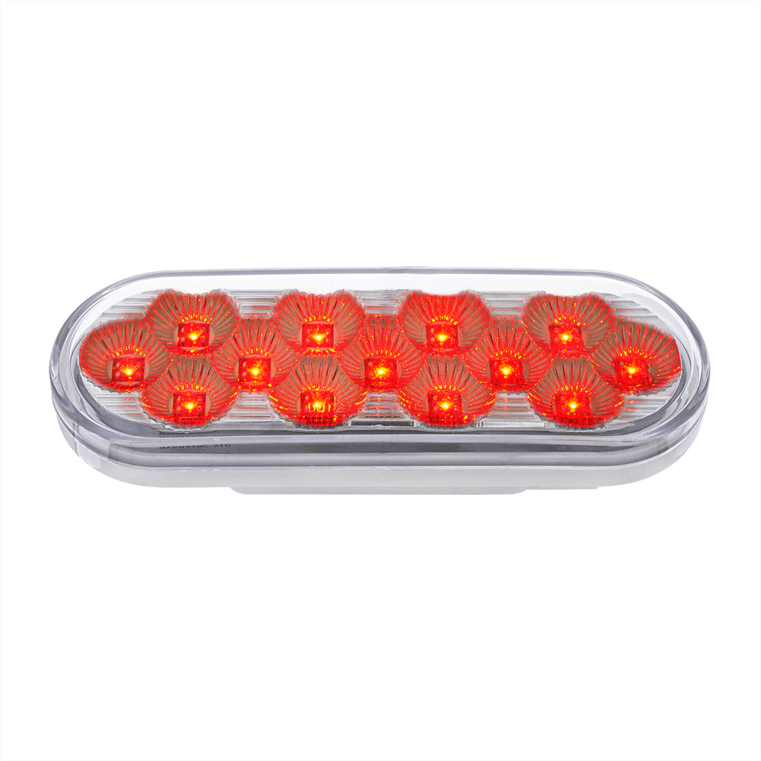 13 LED 6" Oval Double Fury Light (Stop, Turn &amp; Tail) With Warning Light - Red &amp; Amber LED/Clear Lens