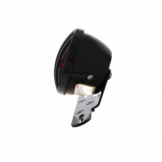 Motorcycle LED Rear Fender Tail Light With Gloss Black Grille Bezel - Red Lens