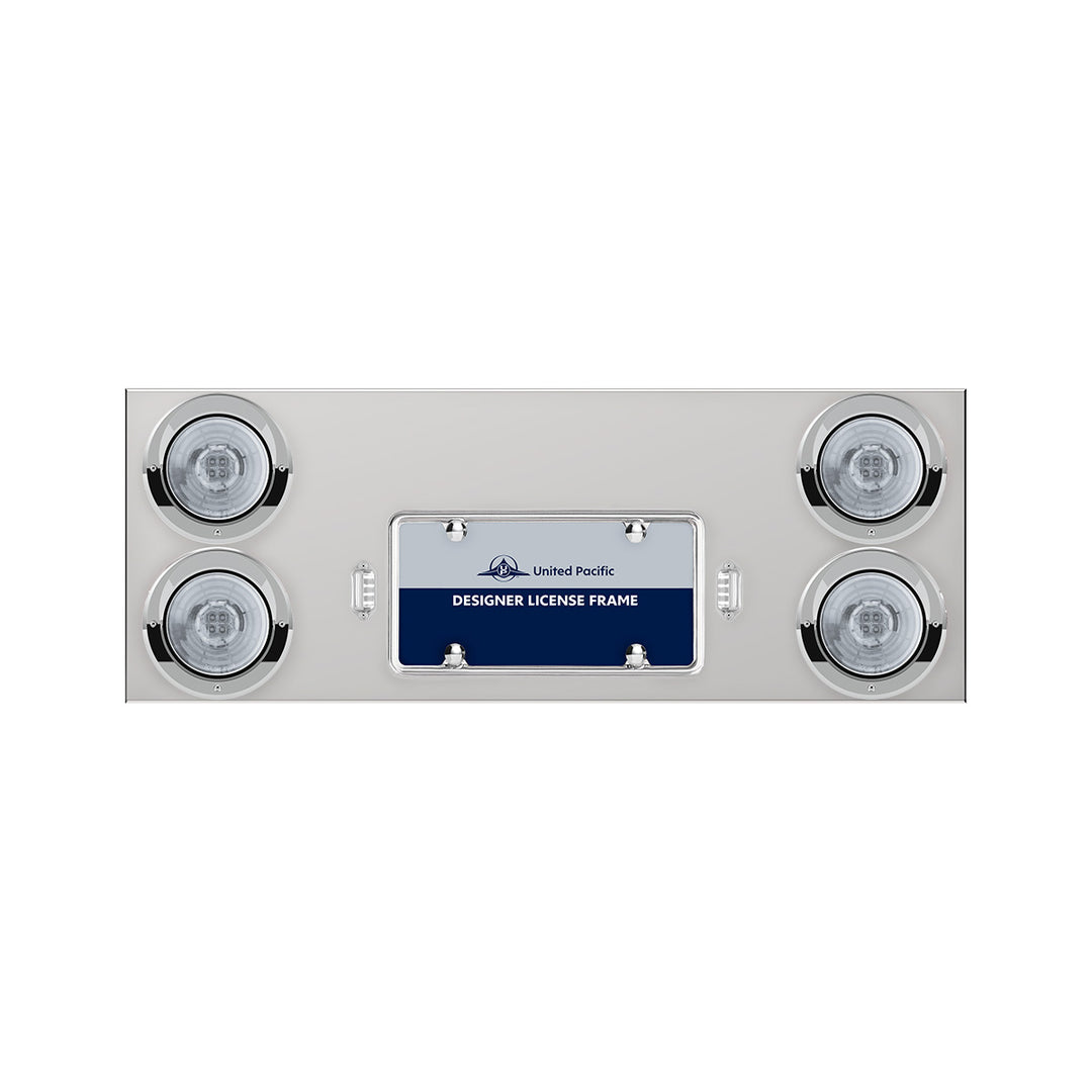 33-3/4" Stainless Rear Center Panel With 4X 13 LED 4" Abyss Lights &amp; Visors - Red LED/Clear Lens