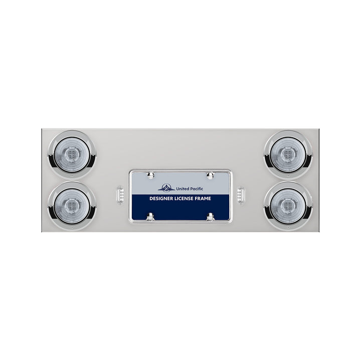 33-3/4" Stainless Rear Center Panel With 4X 13 LED 4" Abyss Lights &amp; Visors - Red LED/Clear Lens
