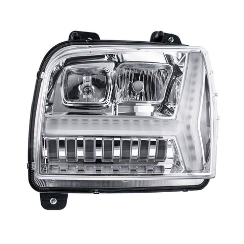 Chrome Headlight With LED DRL Light Bar & Turn Signal For 2018-2024 Kenworth W990-Driver