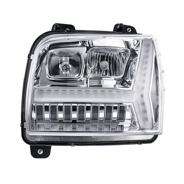 Chrome Headlight With LED DRL Light Bar & Turn Signal For 2018-2024 Kenworth W990-Driver