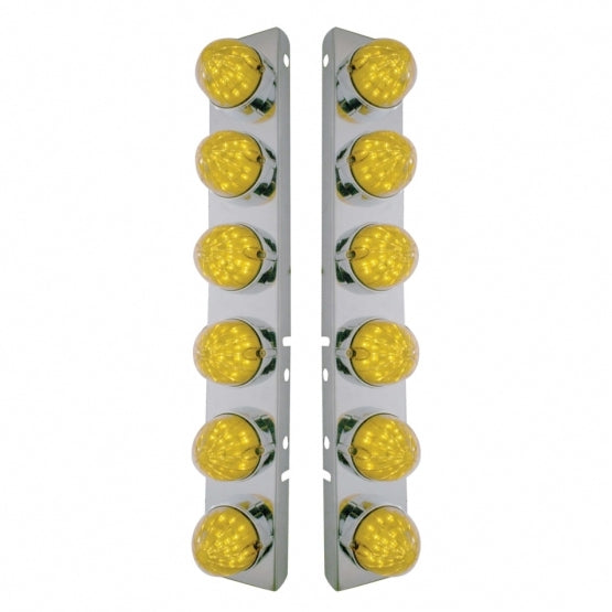 SS Front Air Cleaner Bracket With 12X 19 LED Bullet Style Lights &amp; Bezels For Peterbilt-Amber LED &amp; Lens