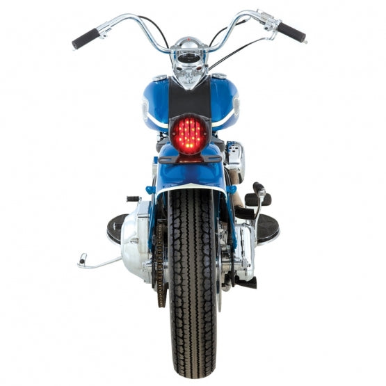 Motorcycle LED Rear Fender Tail Light With Gloss Black Grille Bezel - Red Lens