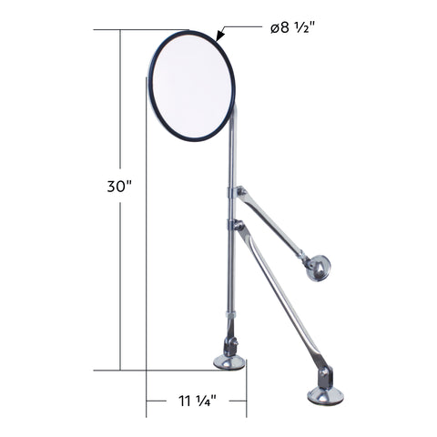 8-1/2" Convex Mirror With Stainless Tripod Fender Mirror Bracket