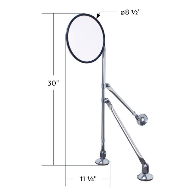 8-1/2" Convex Mirror With Stainless Tripod Fender Mirror Bracket