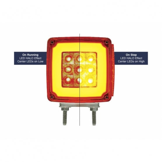 53 LED Double Stud Double Face GloLight With Side Marker (Turn Signal) Driver - Amber & Red LED/Amber & Red Lens
