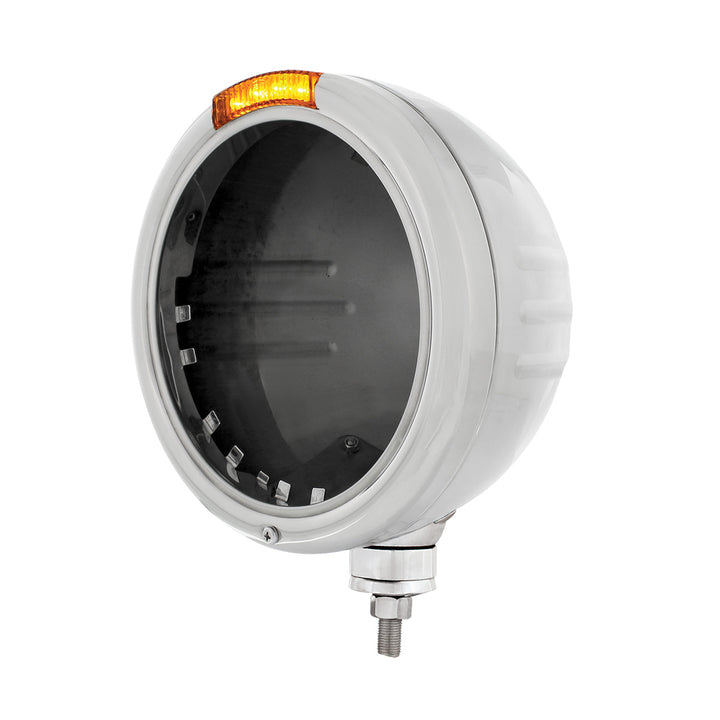 Stainless Steel Classic Stripe Headlight No Bulb With LED Signal - Amber Lens