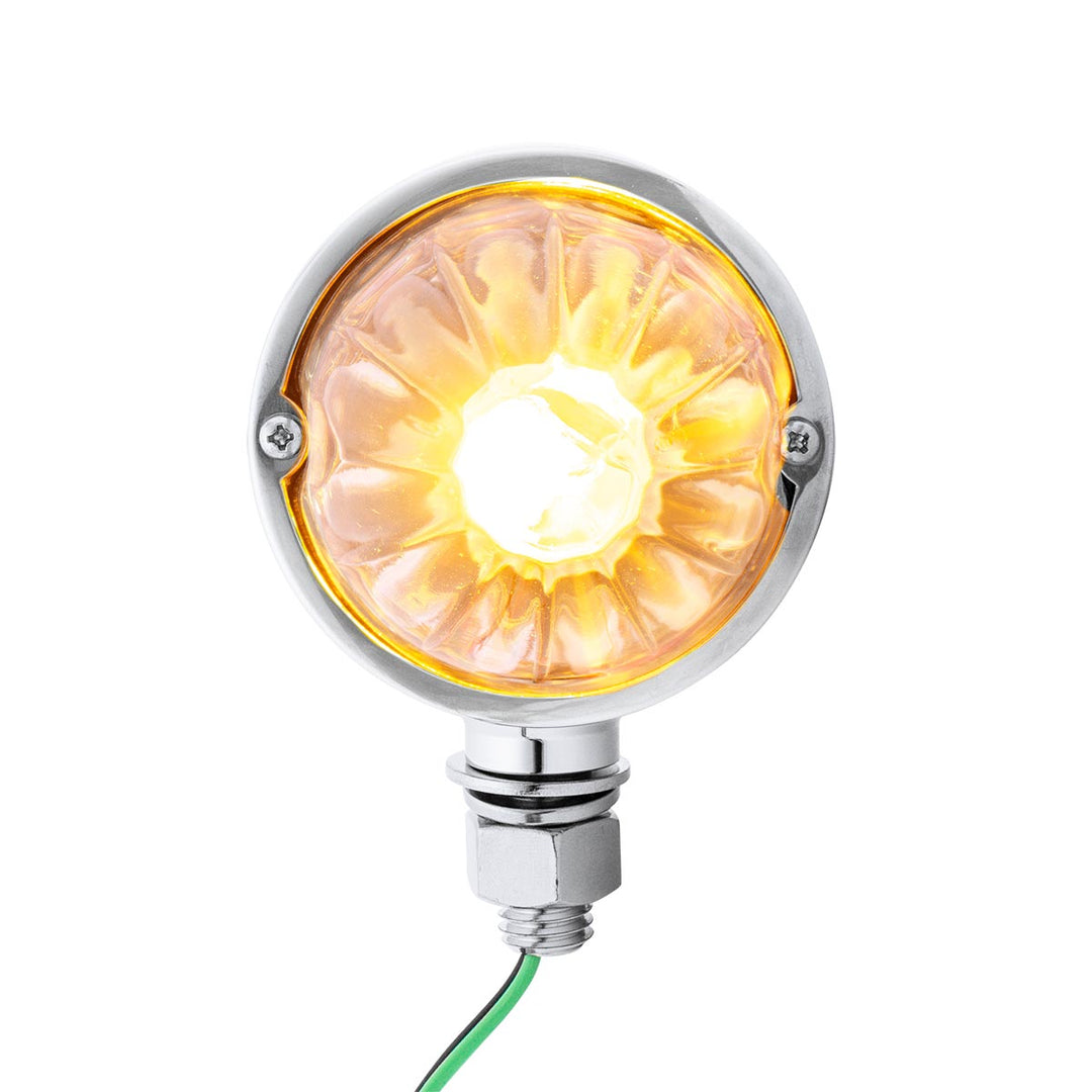 Star-Burst Chrome Double Face Glass Watermelon Light-Amber &amp; Red LED/Clear Lens