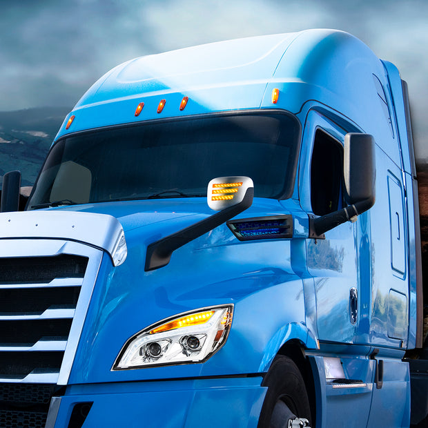 Chrome Hood Mirror Assembly W/ Sequential LED Lights For 2018-2024 Freightliner Cascadia - Passenger/Heated