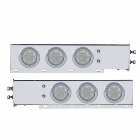 2" Bolt Pattern SS Spring Loaded Bar With 6X 4" 7 LED Lights &amp; Visors -Red LED/Clear Lens (Pair)