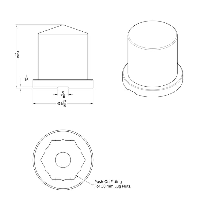 30mm X 1-7/8" Chrome Plastic Pointed Nut Cover - Push-On