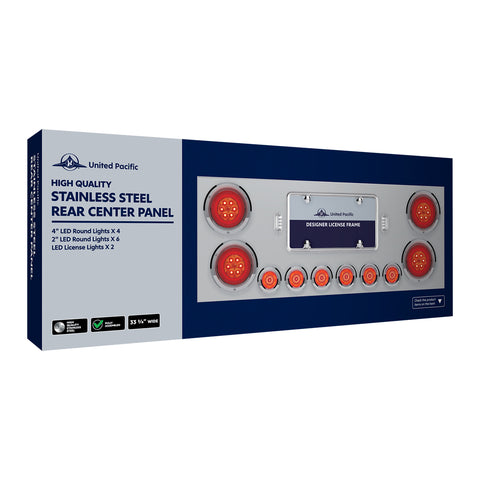SS Rear Center Panel With Four 13 LED 4" Abyss Light & Six 4 LED 2" Lights & Bezels-Red LED/Red Lens