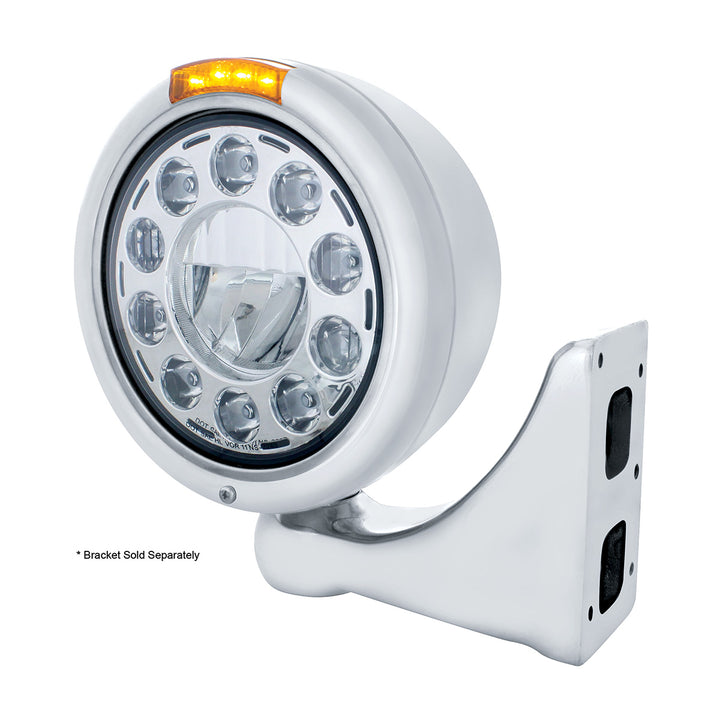 Stainless Classic Headlight 11 LED Bulb &amp; LED Signal - Amber Lens