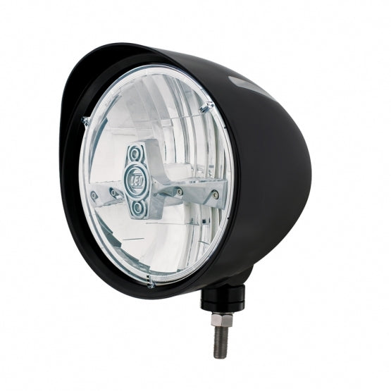 Black "Billet" Style Groove Headlight With Visor 5 LED Bulb - Chrome