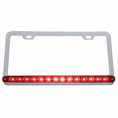 Chrome License Plate Frame With 14 LED 12" Light Bar - Red LED/Red Lens