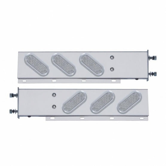 3-3/4" Bolt Pattern SS Spring Loaded Bar With 6" Oval 19 LED Lights & Bezel -Red LED/Clear Lens (Pair)