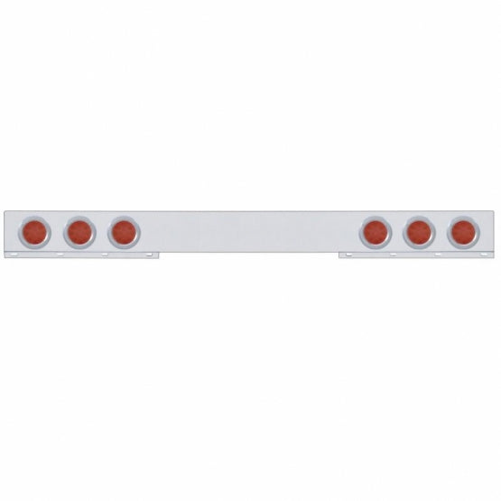 Stainless 1 Piece Rear Light Bar With 6X 12 LED 4" Reflector Lights &amp; Bezels - Red LED/Red Lens