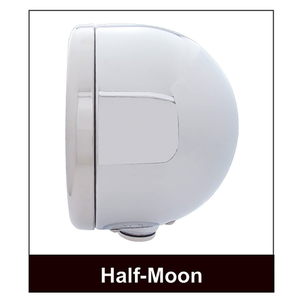 Stainless Steel Classic Half Moon Headlight H6024 Bulb & LED Turn Signal - Clear Lens