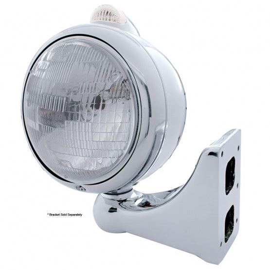 Stainless Steel Guide 682-C Style Headlight H6024 &amp; LED Turn Signal - Clear Lens