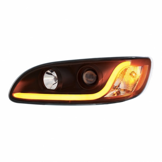 Black Projection Headlight W/LED Dual Function Light Bar For PB 386 (2005-2015) & 387 (1999-2010) - Driver