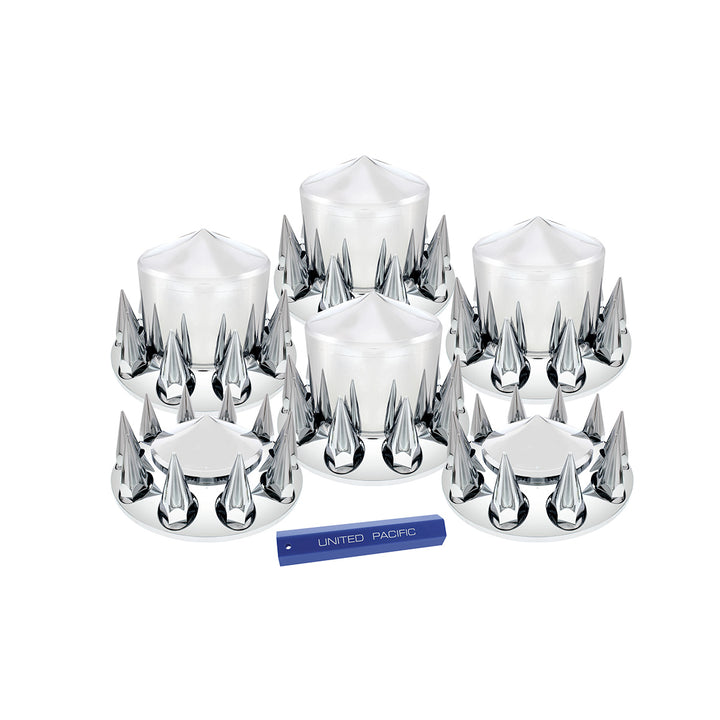 Pointed Chrome Axle Cover Combo Kit With 33mm Spike Thread-On Nut Covers &amp; Nut Cover Tool United Pacific 10308