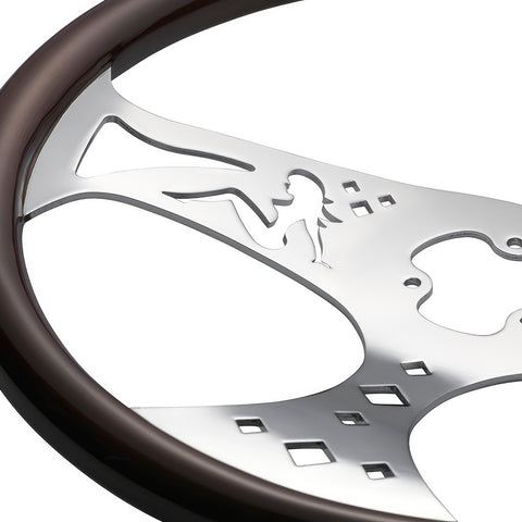 18" Lady Steering Wheel With Chrome Horn Bezel And Horn Button - Woodgrain