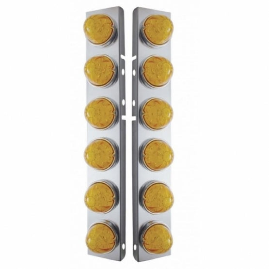 SS Front Air Cleaner Brkt With 12X 17 Amber LED Hi/Lo Watermelon Lights &amp; SS Bezels For Peterbilt-Amber Lens