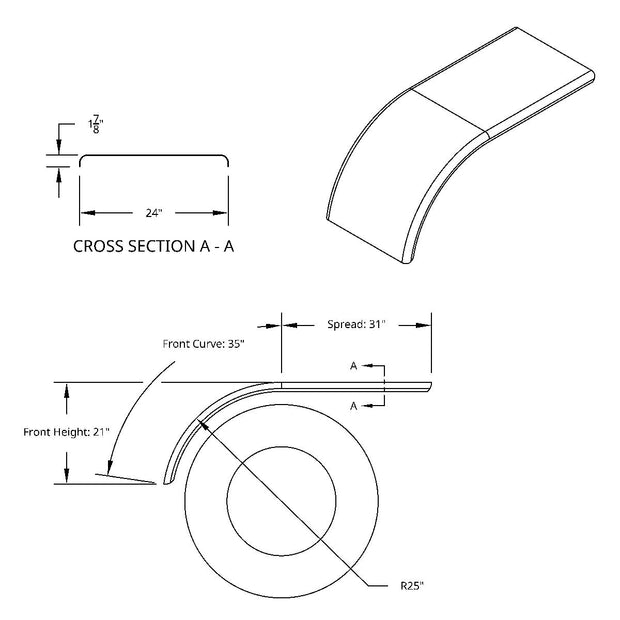 66" 430 Stainless Steel (16ga) Roll Formed Edge Smooth Half Fender - SS Series (Pair)