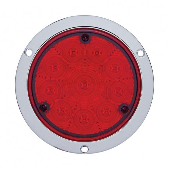 10 LED 4" Round Flange Mount Light (Stop, Turn &amp; Tail) - Red LED/Red Lens