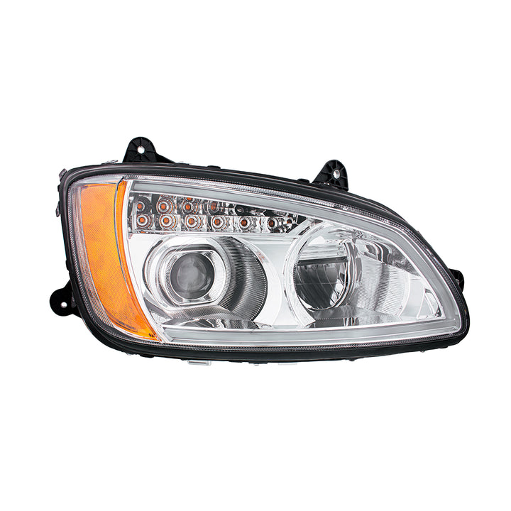 Chrome Full LED Projection Headlight With Turn Signal &amp; Position Light Bar For 2008-2017 Kenworth T660 - Passenger