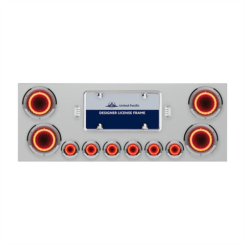 SS Rear Center Panel With Four 23 LED 4" Lights & Six 9 LED 2" Mirage Lights & Bezels - Red LED/Red Lens