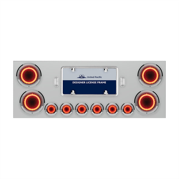 SS Rear Center Panel With Four 23 LED 4" Lights & Six 9 LED 2" Mirage Lights & Bezels - Red LED/Red Lens