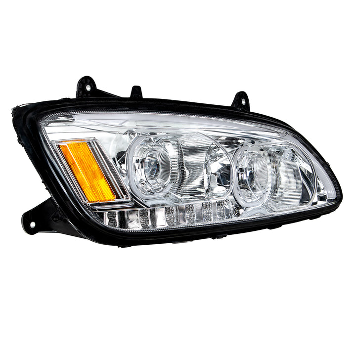 Chrome LED Headlight With LED Turn Signal &amp; LED Position Light Bar For 2008-2017 Kenworth T660 - Passenger
