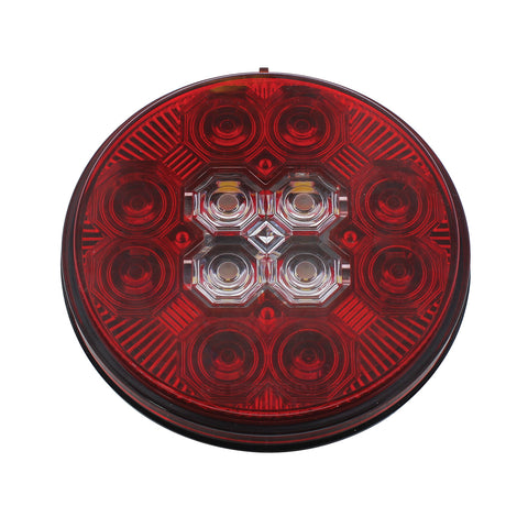 4" Round Combo Light With 12 LED Stop, Turn & Tail & 16 LED Back-Up - Red LED/Red Lens