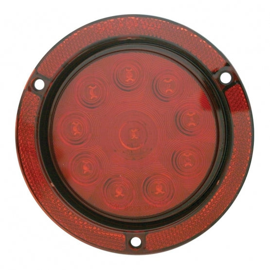 10 LED 4" Round Reflex Flange Mount Light (Stop, Turn &amp; Tail) - Red LED/Red Lens