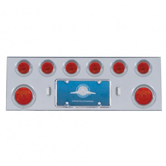 SS Rear Center Panel With 2X 7 LED 4" Reflector Light &amp; 6X 13 LED 2-1/2" Light &amp; Visor -Red LED &amp; Lens