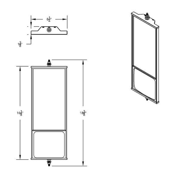6" X 16" 430 Stainless Steel West Coast Mirror With Convex Lower Mirror - Non Heated