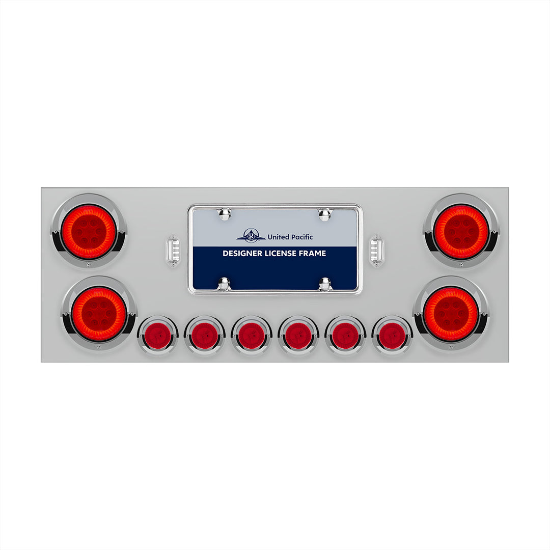 SS Rear Center Panel With Four 16 LED 4" Turbine Light &amp; Six 7 LED 2" Lights &amp; Visor-Red LED/Red Lens