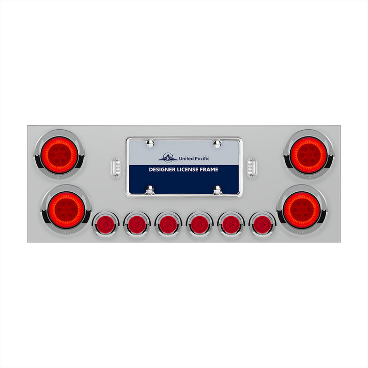 SS Rear Center Panel With Four 16 LED 4" Turbine Light &amp; Six 7 LED 2" Lights &amp; Visor-Red LED/Red Lens