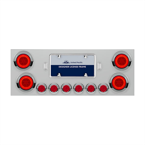 SS Rear Center Panel With Four 16 LED 4" Turbine Light & Six 7 LED 2" Lights & Visor-Red LED/Red Lens