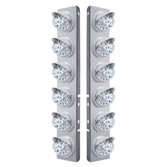 SS Front Air Cleaner Bracket With 12X 17 LED Reflector Lights &amp; Visors For Peterbilt-Amber LED/Clear Lens