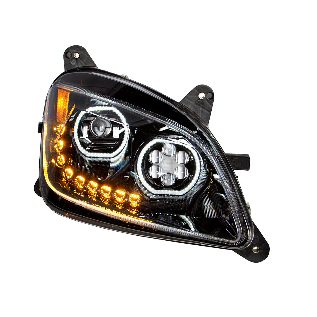 Black 10 LED Headlight For Peterbilt 587 (2010-2016) &amp; 579 (2012-2021) - Passenger Side