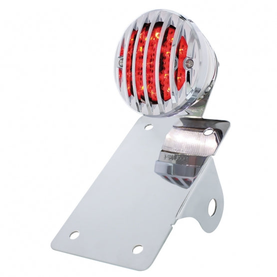 Motorcycle LED "Bobber" Style Vertical Tail Light With Chrome Grille Bezel-Smoke Lens