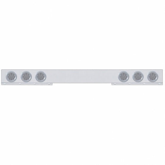 Chrome 1 Piece Rear Light Bar With Six 12 LED 4" Reflector Lights &amp; Bezels - Red LED/Clear Lens